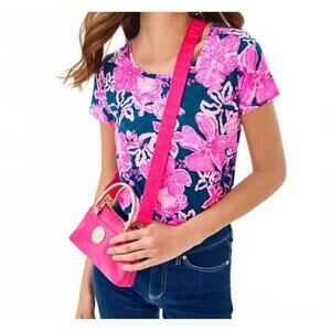 Lilly Pulitzer Pink Floral Short Sleeve Tee on Navy